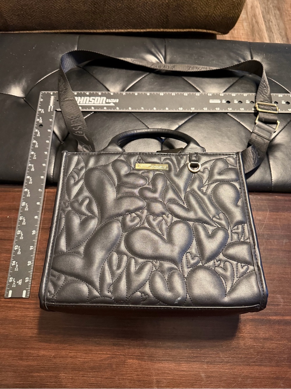 Betsey Johnson Black Quilted Heart Tote Crossbody